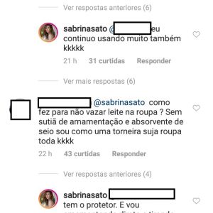 Sabrina Sato tira dúvida deseguidora sobre amamentação