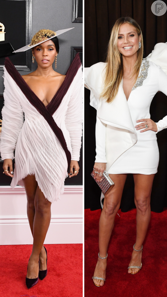 Looks do Grammy Awards 2019: Vestido branco e curto com Janelle Monae e Heidi Klum