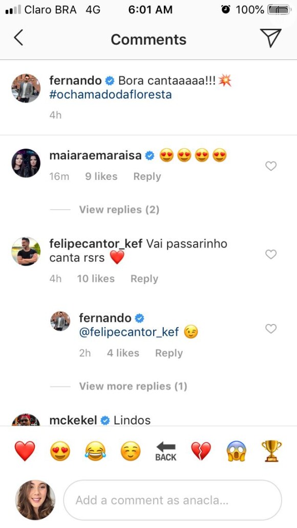 Fernando Zor escreve em comentário do cantor Felipe ZeF sobre a tatuagem