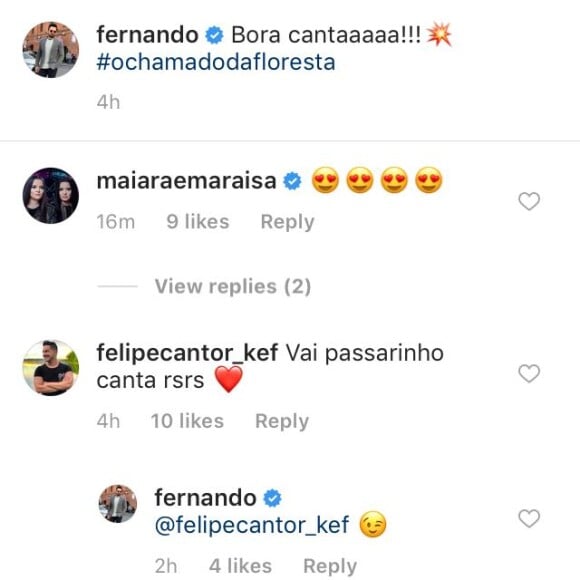 Fernando Zor escreve em comentário do cantor Felipe ZeF sobre a tatuagem