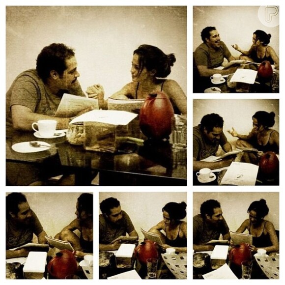 Nanda Costa e Tiago Abravanel estudam texto de 'Salve Jorge', em 19 de fevereiro de 2013