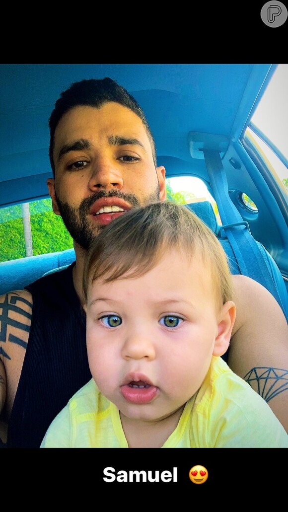 Gusttavo Lima postou foto com o filho Samuel, de 1 ano, na web