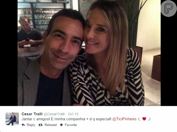 Cesar Tralli surpreendeu Ticiane ao postar uma foto no Twitter de um encontro dos dois na noite de quarta-feira, 15 de outubro de 2014