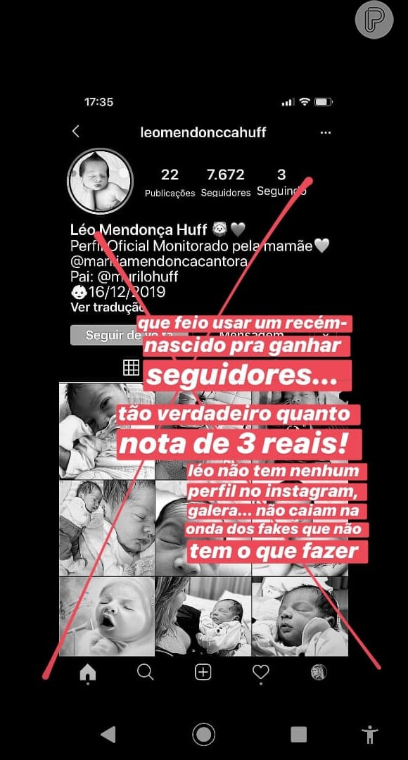 Marília Mendonça compartilha perfil fake do filho, Leo