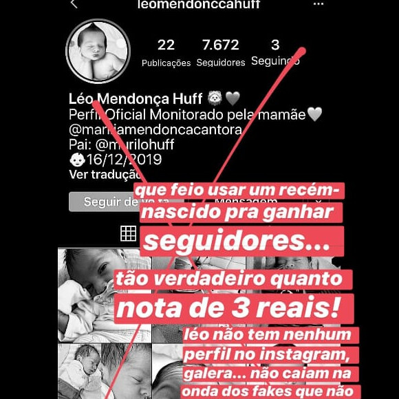 Marília Mendonça compartilha perfil fake do filho, Leo