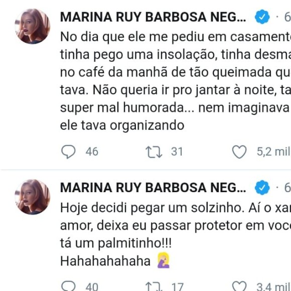 Marina Ruy Barbosa conta indireta do marido