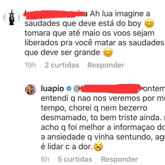 Luana Piovani lamenta saudades do namorado