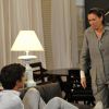 Novela 'Fina Estampa': Grisela (Lilia Cabral) humilha o filho José Antenor (Caio Castro) e lhe oferece o quarto de empregada