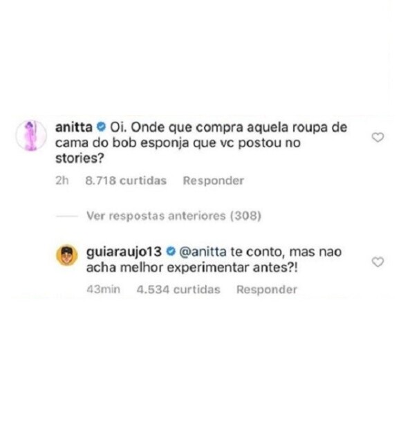 Anitta agita web ao falar com Gui Araújo em foto