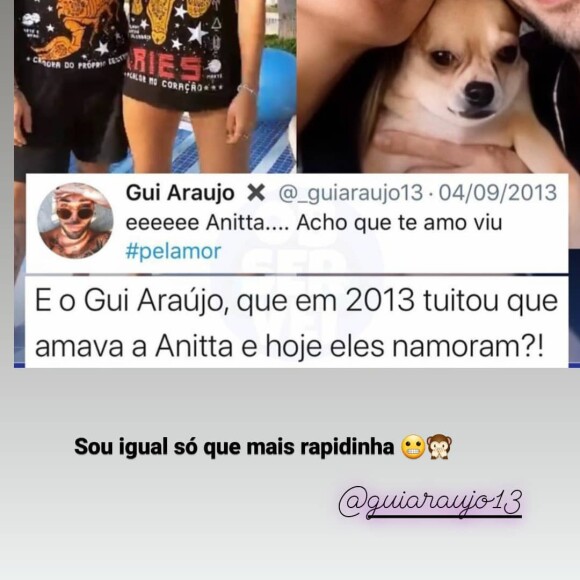 Anitta reage a tweet antigo do namorado, Gui Araújo