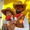 Sorocaba opta por tema cowboy, com filho vestido com chapéu de boiadeiro
