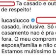 Lucas Lucco rebate críticas: 'Muito bem casado'
