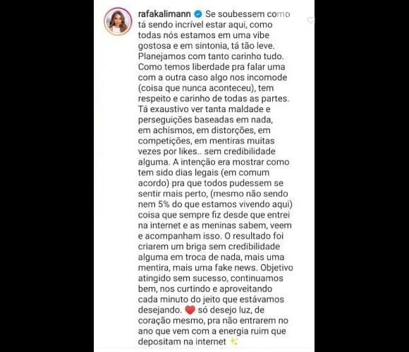 Rafa Kalimann afastou rumor de desavença com Bruna Marquezine