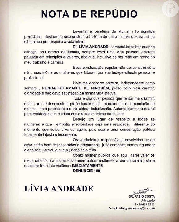 Lívia Andrade afirma estar solteira após ataques: 'Nunca fui amante de ninguém'