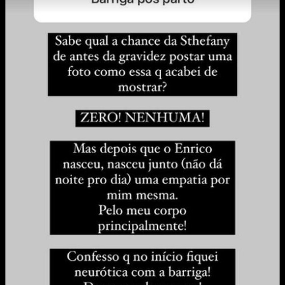 Sthefany Brito assumiu que antes de ser mãe jamais mostraria seu corpo com barriga