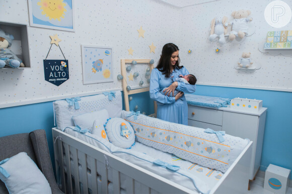 Irmã de Andressa Suita, Luara Suita escolheu detalhes azuis e brancos para o quarto do filho
