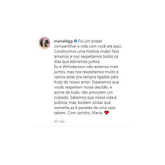 Maria Lina explica aos seguidores que ela e Whindersson terminaram noivado