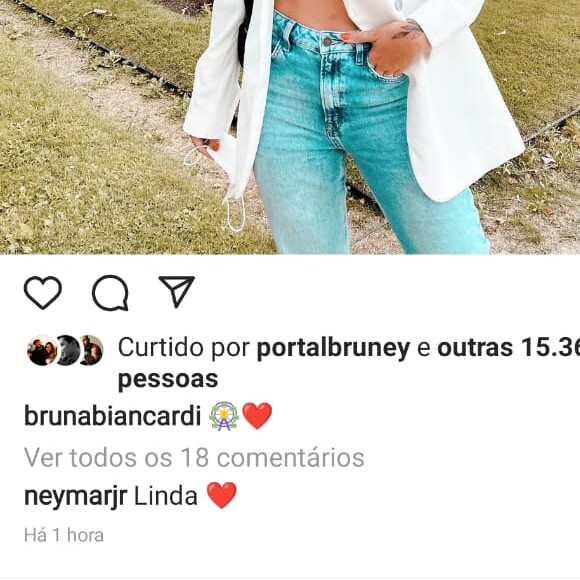 Comentário deixado por Neymar em post da Inlfluencer reforça que o romance é real