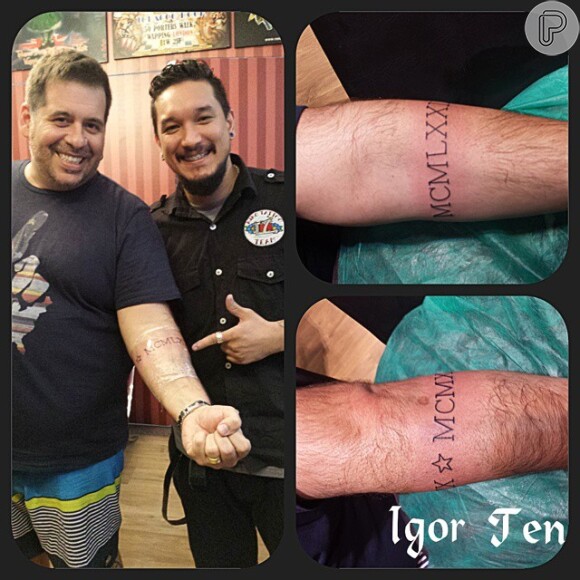 Leandro Hassum fez tatuagem no braço esquerdo com o ano de nascimento da mulher e da filha