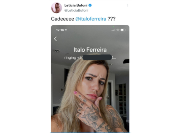 Letícia Bufoni posta foto no Twitter e vaza número de Ítalo Ferreira sem querer