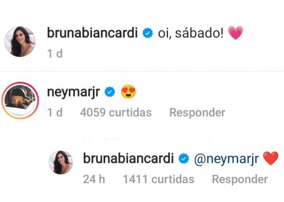 Bruna Biancardi e Neymar trocam mensagens românticas no Instagram