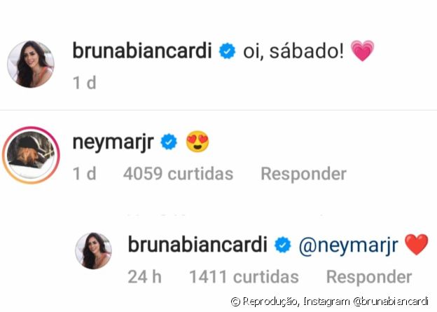 Bruna Biancardi e Neymar trocam mensagens românticas no Instagram