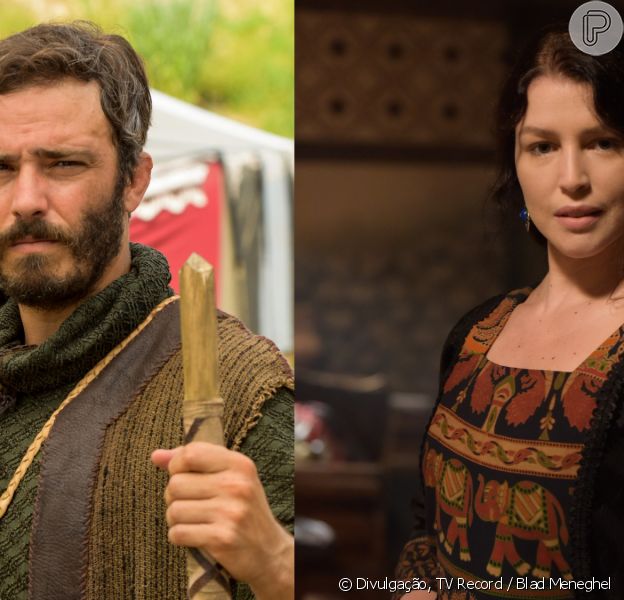 Novela 'Gênesis': Judá (Thiago Rodrigues) e Muriel (Rhaisa Batista) contam para a família que estão grávidos