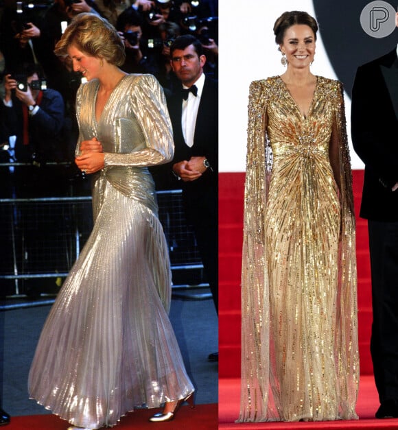 Diana usou vestido metalizado em 1985: look de Kate Middleton teve inspiração