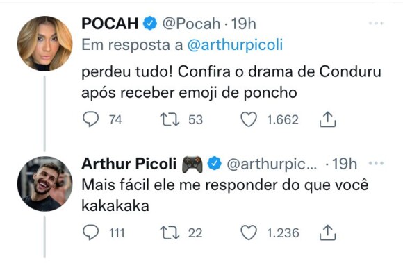 A situação ainda rendeu interações divertidas entre Arthur Picoli e Pocah