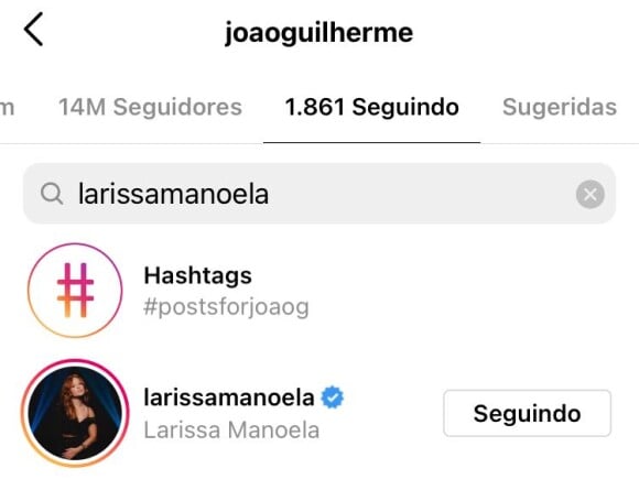 O 'follow' de João Guilherme em Larissa Manoela causou alvoroço nas redes sociais