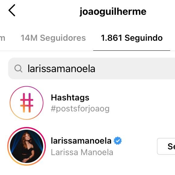 O 'follow' de João Guilherme em Larissa Manoela causou alvoroço nas redes sociais