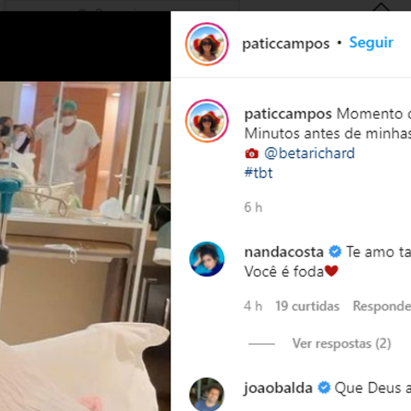 Patricia, mãe de Nanda Costa, publicou foto tirada antes do parte da filha