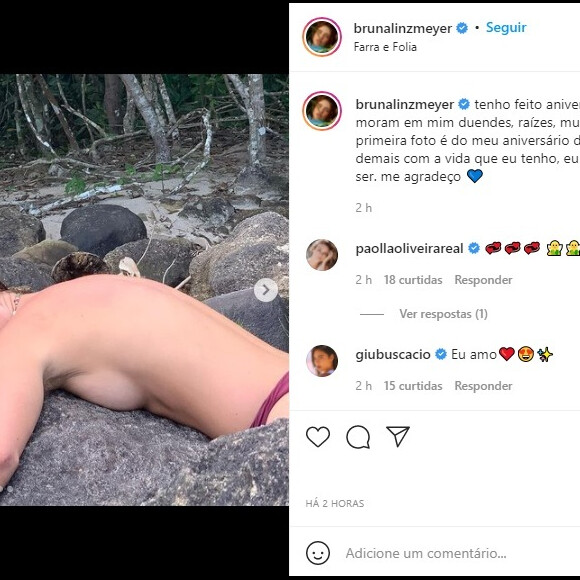 Bruna Linzmeyer também celebrou o aniversário nas redes sociais