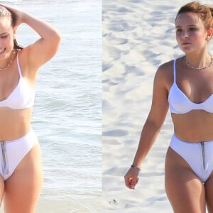 Look moda praia de Larissa Manoela: atriz usou biquíni branco com zíper