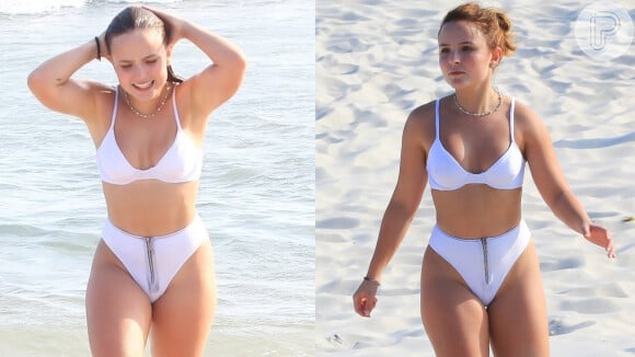 Look moda praia de Larissa Manoela: atriz usou biquíni branco com zíper