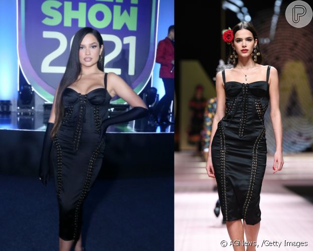 Look de Juliette foi desfilado por Bruna Marquezine na Semana de Moda de Milão em 2018