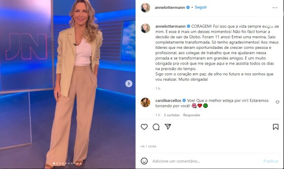 Anne Lottermann relembra trajetória de 11 anos na Globo