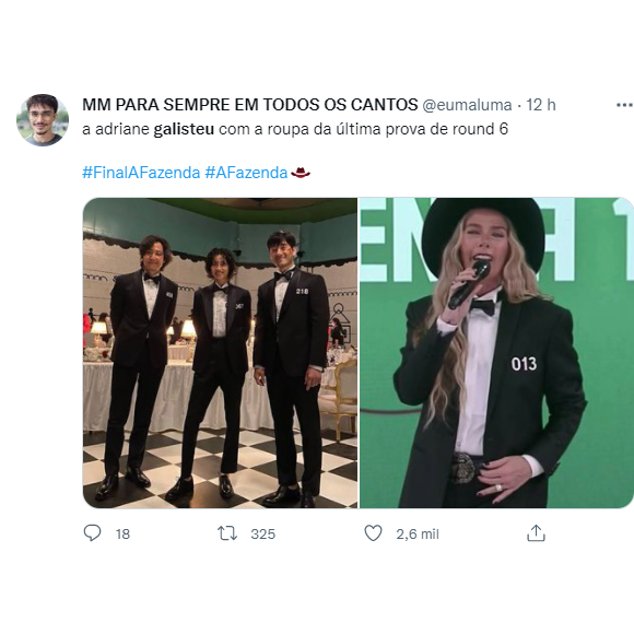 Look de Adriane Galisteu na final de 'A Fazenda 13' deu o que falar na web e fãs apontaram referência à série da Netflix 'Round 6'