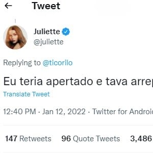 Juliette confessou que apertaria o botão de desistência