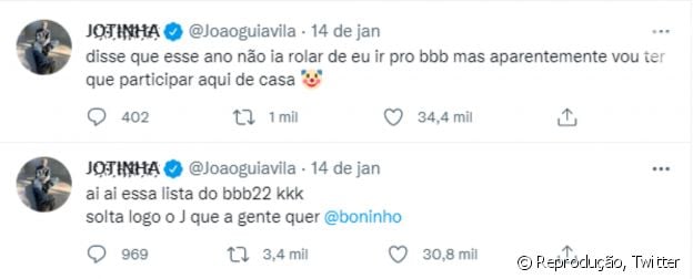 João Guilherme prometeu comentar o reality show após confirmação de Jade Picon no elenco