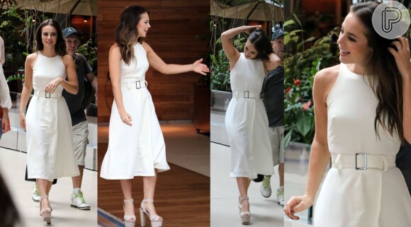 Paolla Oliveira usou o vestido branco em um ensaio fotográfico em um shopping carioca