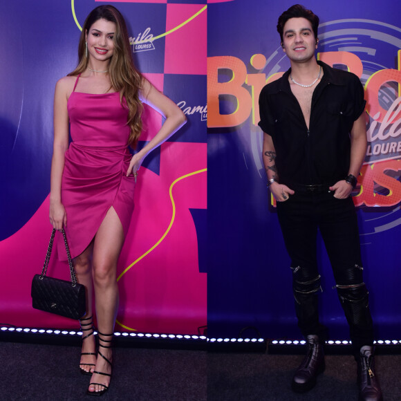 Luan Santana usou look all black e Izabela Cunha escolheu um vestido fendado para festa de influencer