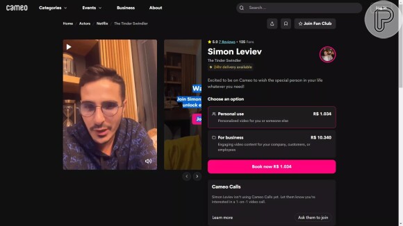 O Golpista do Tinder: Simon Leviev criou um perfil no site Cameo