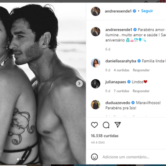 No último dia 17, André Resende parabenizou Isis Valverde pelo aniversário: 'Amor da minha vida'