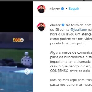 'BBB 22': equipe de Eliezer deixou claro que situação com Jessilane foi brincadeira e que não houve assédio