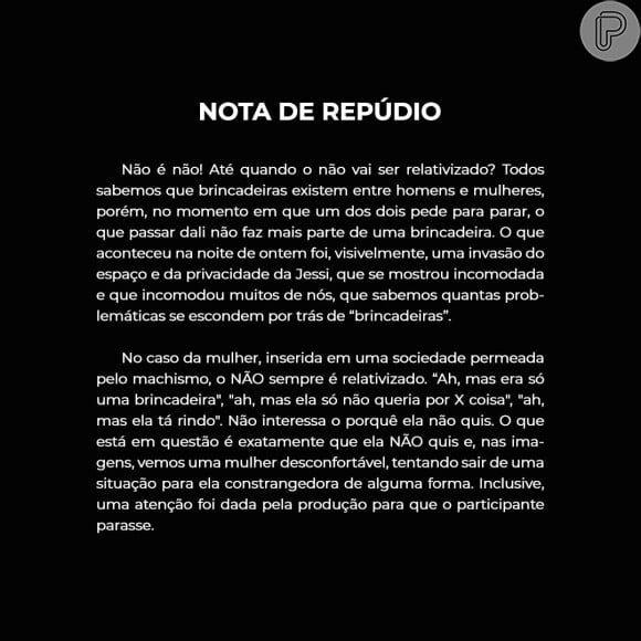 'BBB 22': equipe de Jessilane chegou a postar uma nota de repúdio às atitudes de Eliezer após situação na piscina acontecer