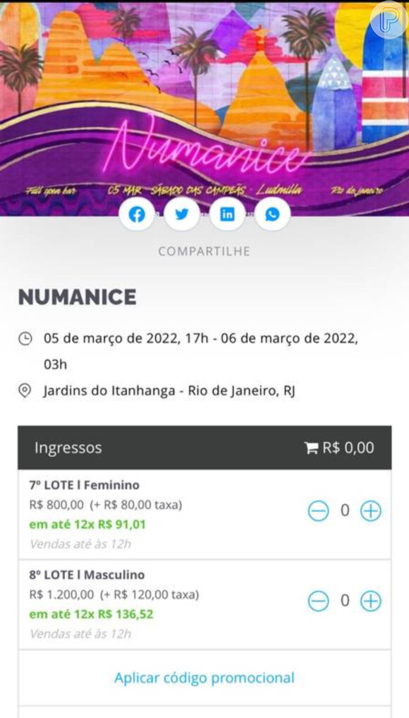 Ingressos do show de Ludmilla no Rio de Janeiro chegam a R$ 1,2 mil