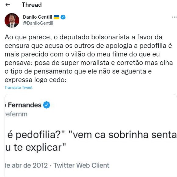 Filme Danilo Gentili: humorista recuperou uma publicação do deputado na qual ele parece ironizar a pedofilia