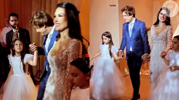 Casamento de Natália Guimarães e Leandro, do KLB: filhas gêmeas do casal, Maya e Kiara, participaram da cerimônia