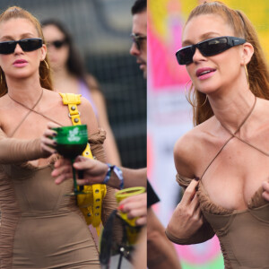 Marina Ruy Barbosa escolhe look nude para curtir show de Pabllo Vittar no Lollapalooza